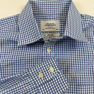 Charles Tyrwhitt Plaid Long Sleeve Slim Fit Blue Button Down Preppy
